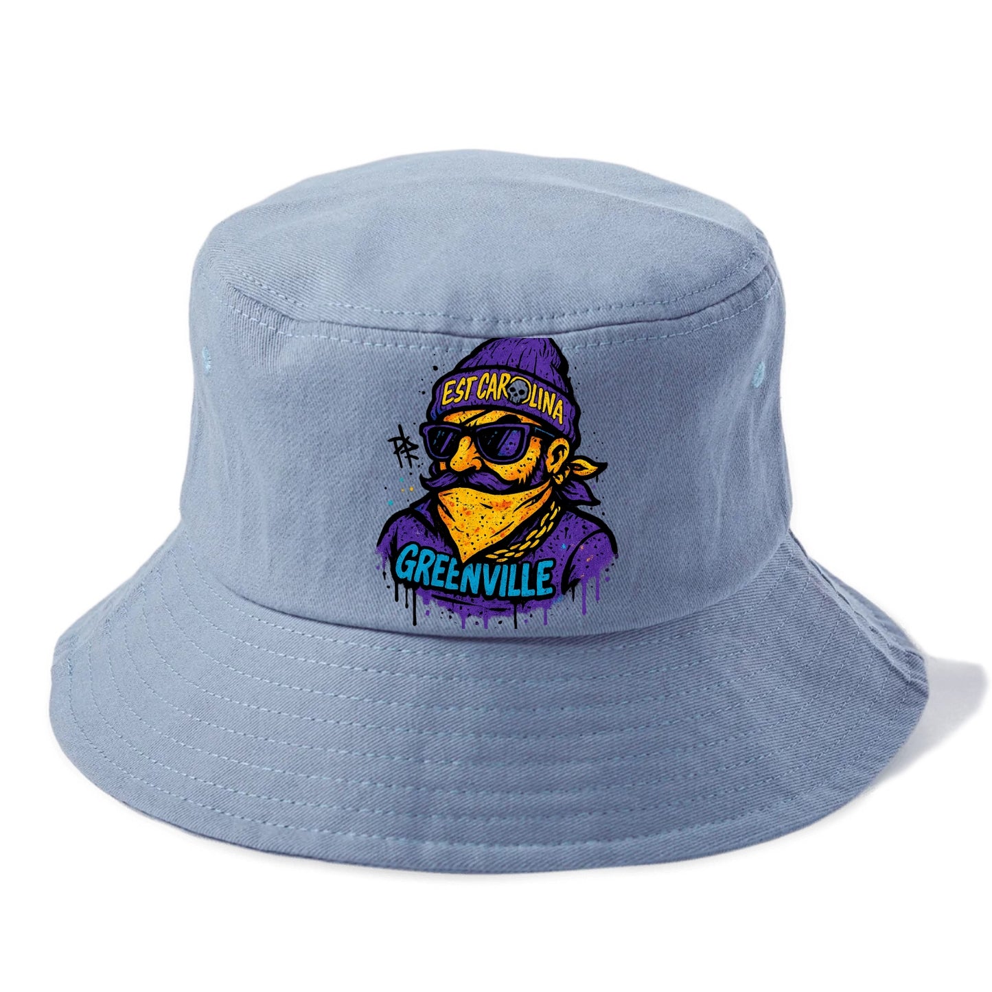 Greenville Pirate wearing East Carolina beanie with skull patch - Bucket Hat - Summer Sky(Blue)