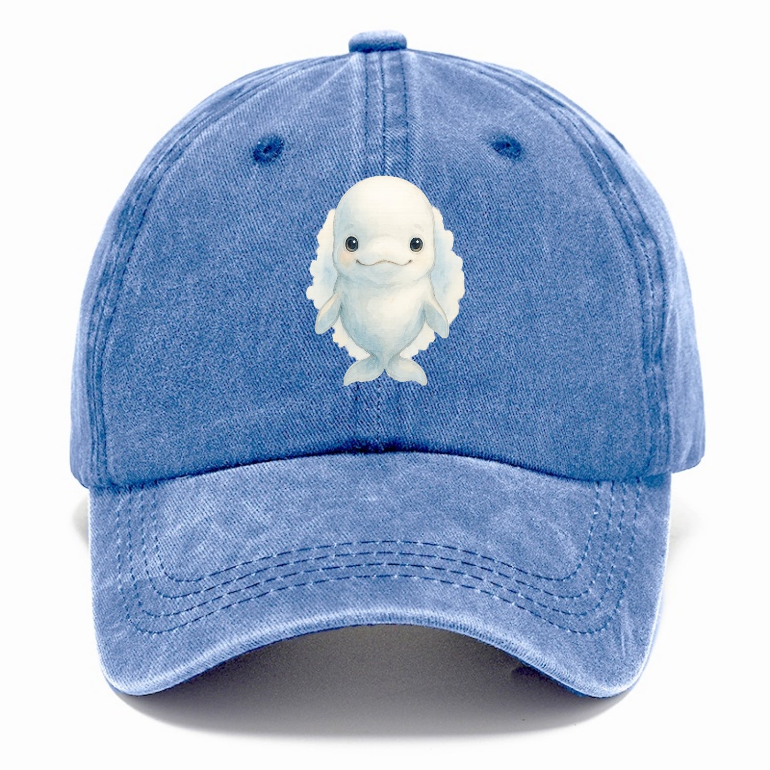 Baby Beluga Whale - pure white, rounded forehead, small eyes with big personality, - Classic Cap - Summer Sky(Blue)