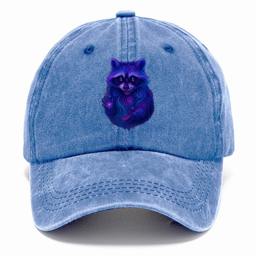 Playful raccoon with mask swirling in hypnotic patterns, neon purple and green fur - Classic Cap