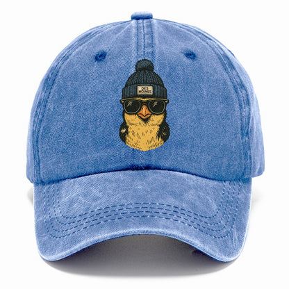 Iowa Goldfinch wearing Des Moines beanie with pom pom and wayfarer sunglasses - Classic Cap - Summer Sky(Blue)