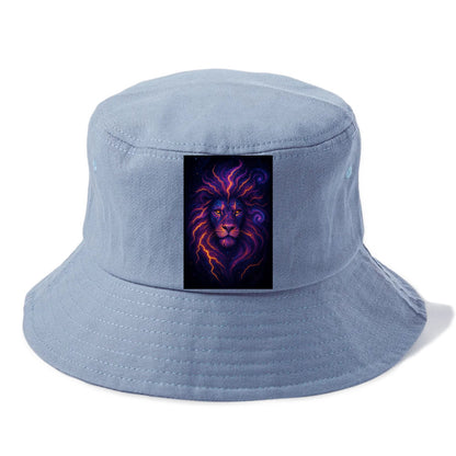 Regal lion with mane made of electric currents, neon yellow and hot pink energy flows, - Bucket Hat - Summer Sky(Blue)
