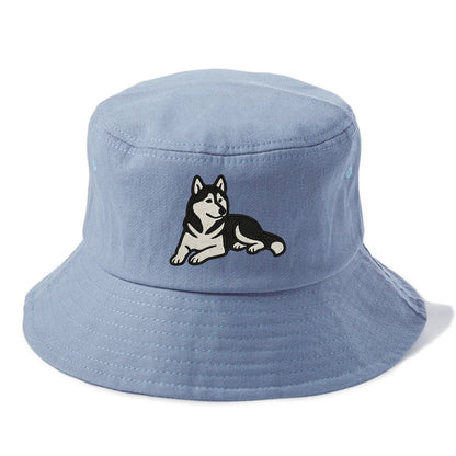 Siberian Husky - Black and white relaxed Bucket Hat - Summer Sky(Blue)