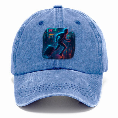 person running with luggage through crowded airport terminal - Classic Cap - Summer Sky(Blue)