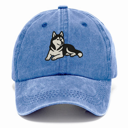 Siberian Husky - Black and white relaxed Classic Cap - Summer Sky(Blue)