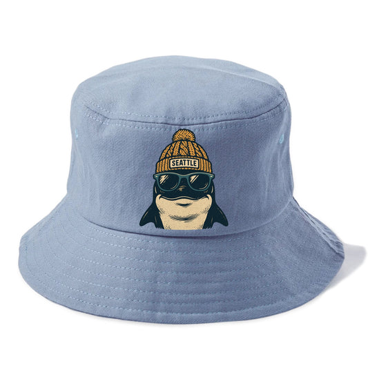 Seattle Orca wearing Seattle beanie with pom pom and wayfarer sunglasses - Bucket Hat - Summer Sky(Blue)