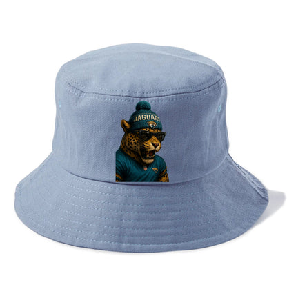 Jacksonville Jaguar wearing Jaguars teal and gold beanie with pom pom and wayfarer - Bucket Hat - Summer Sky(Blue)