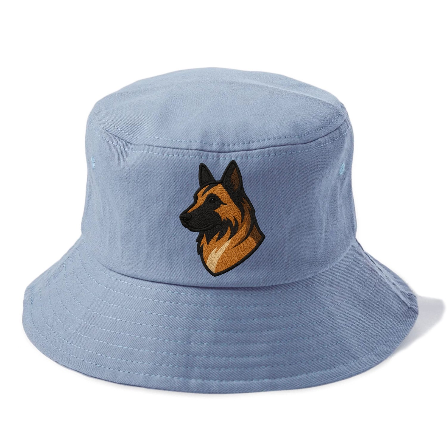 Belgian Tervuren - Fawn with black overlay embroidered design - Bucket Hat - Summer Sky(Blue)