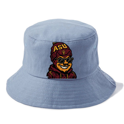 Tempe Sparky wearing Arizona State beanie with fork patch - Bucket Hat - Summer Sky(Blue)