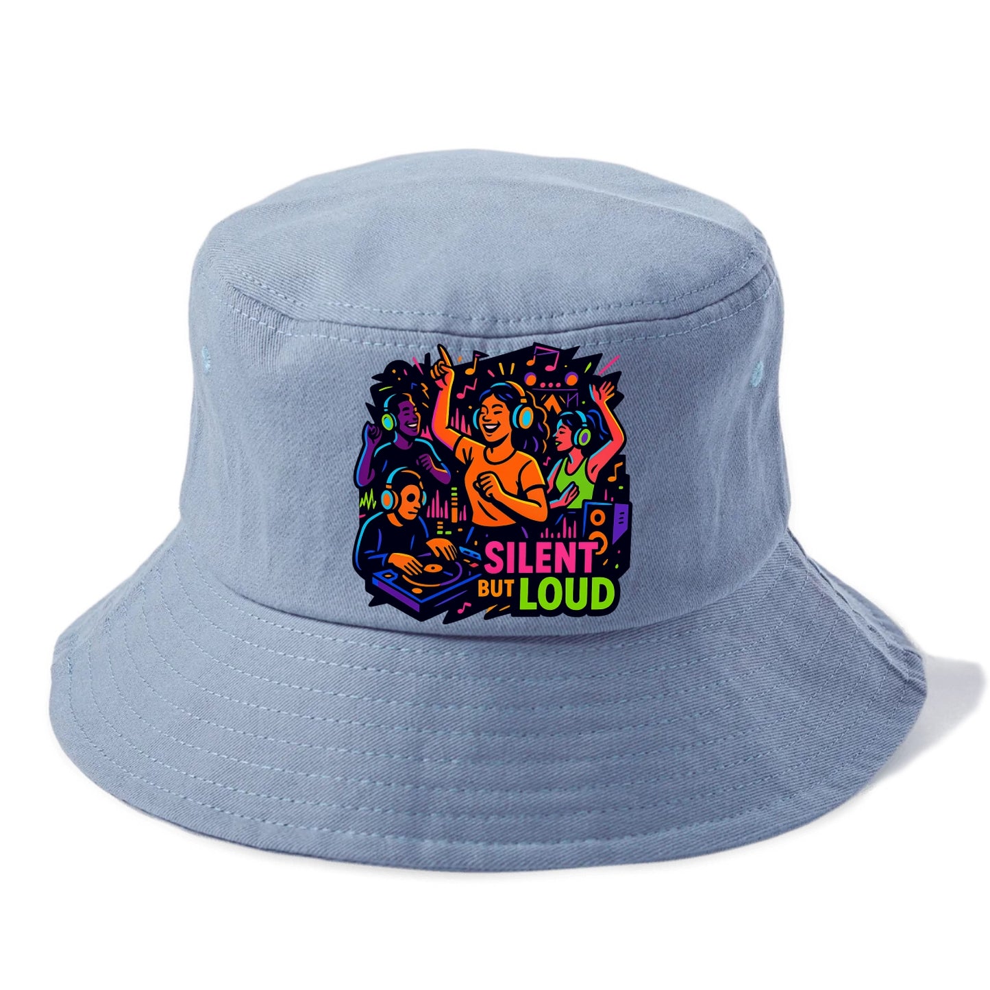 Silent disco dancers with glowing headphones - "Silent But Loud" - unique concert - Bucket Hat - Summer Sky(Blue)