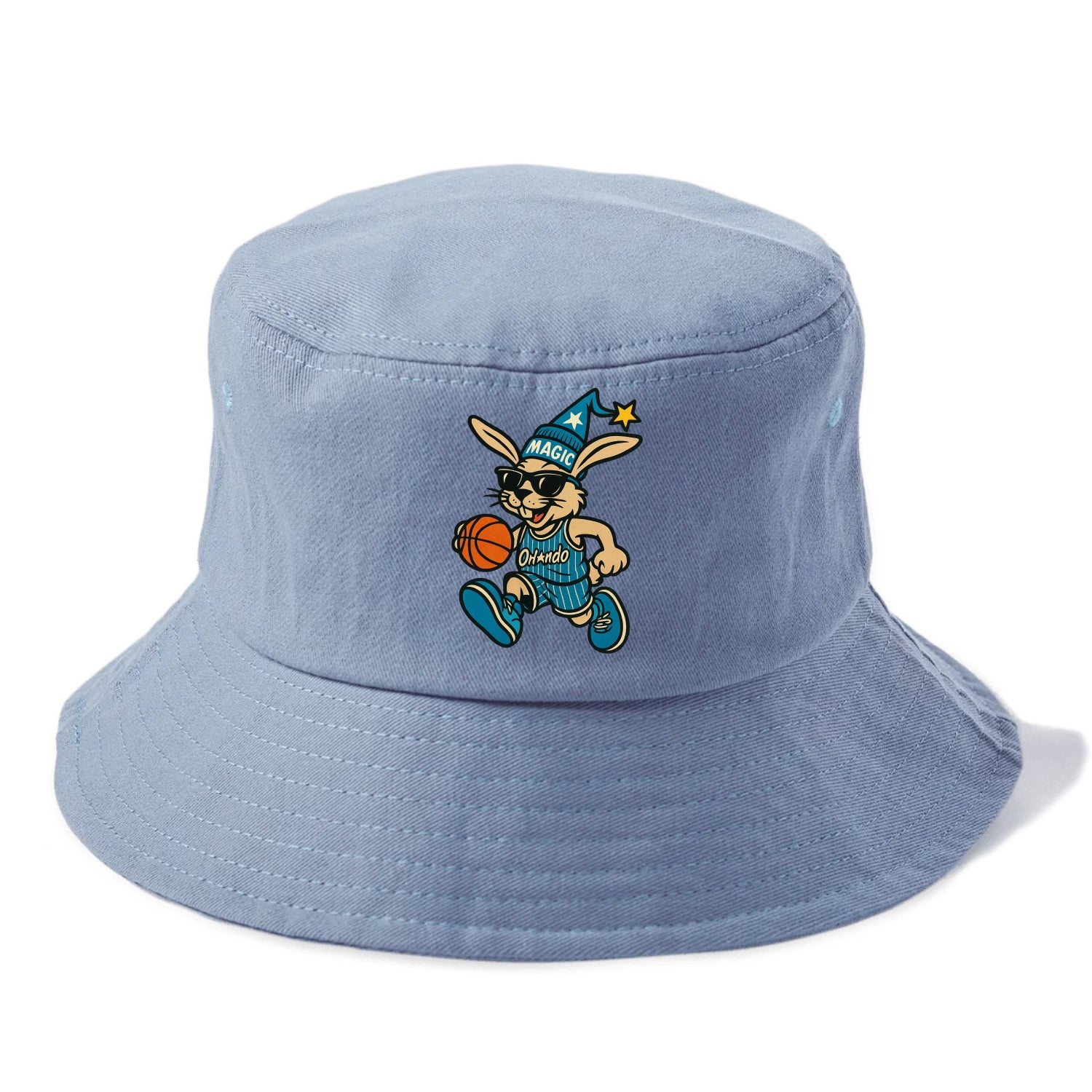 Orlando Rabbit wearing Magic blue and silver beanie with wizard hat and wayfarer - Bucket Hat - Summer Sky(Blue)
