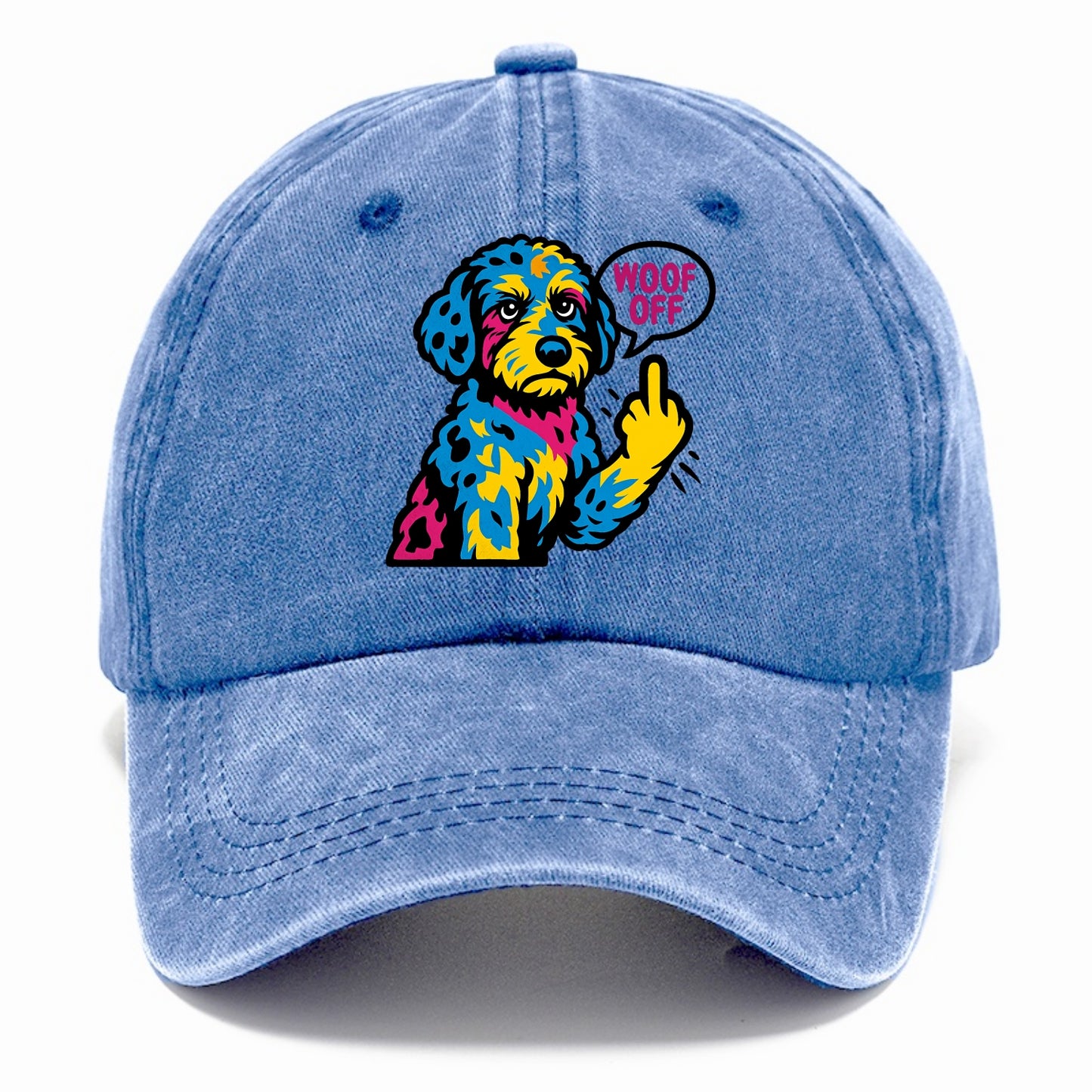 Aussiedoodle with merle patches and curly coat, playful smart paw raised - Classic Cap - Summer Sky(Blue)