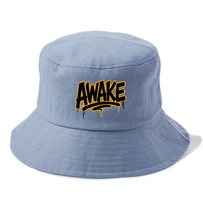 Bold typography design - "AWAKE" - conscious, aware, alert - Bucket Hat - Summer Sky(Blue)