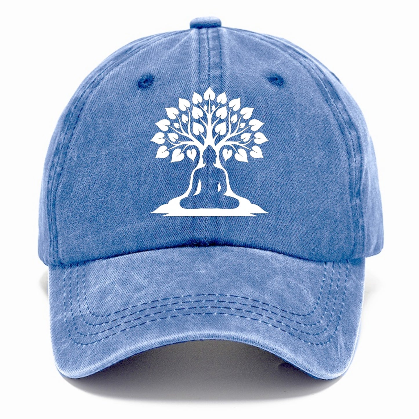 Buddha silhouette meditating - negative space forms bodhi tree - Classic Cap - Summer Sky(Blue)
