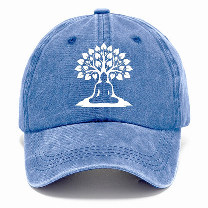 Buddha silhouette meditating - negative space forms bodhi tree - Classic Cap - Summer Sky(Blue)