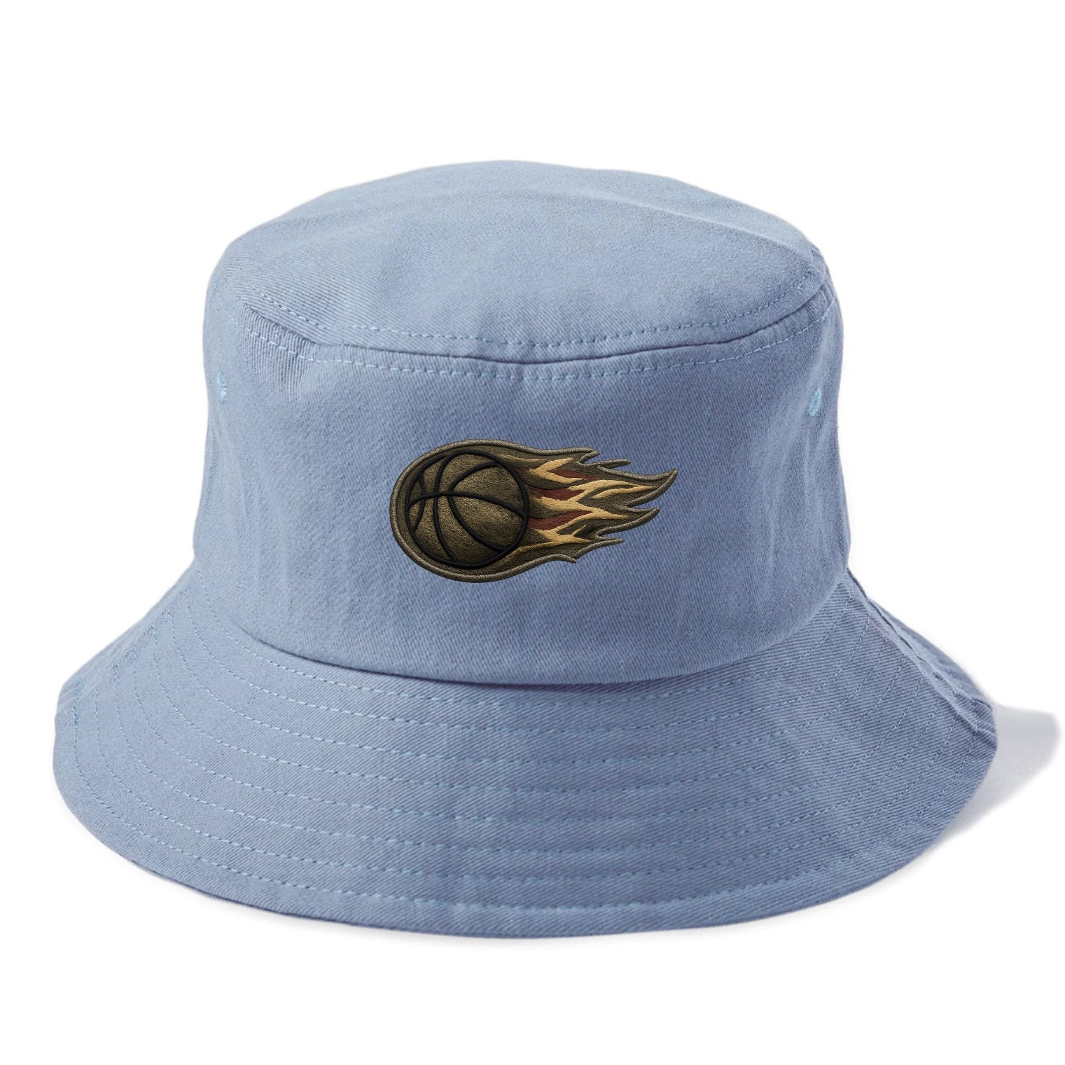 Embroidered patch design - BASKETBALL FLAMING BALL - basketball with flames in orange - Bucket Hat - Summer Sky(Blue)