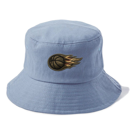 Embroidered patch design - BASKETBALL FLAMING BALL - basketball with flames in orange - Bucket Hat - Summer Sky(Blue)