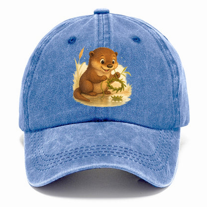 Otter weaving river reeds into a floating crown beside mirror-still water - Classic Cap - Summer Sky(Blue)