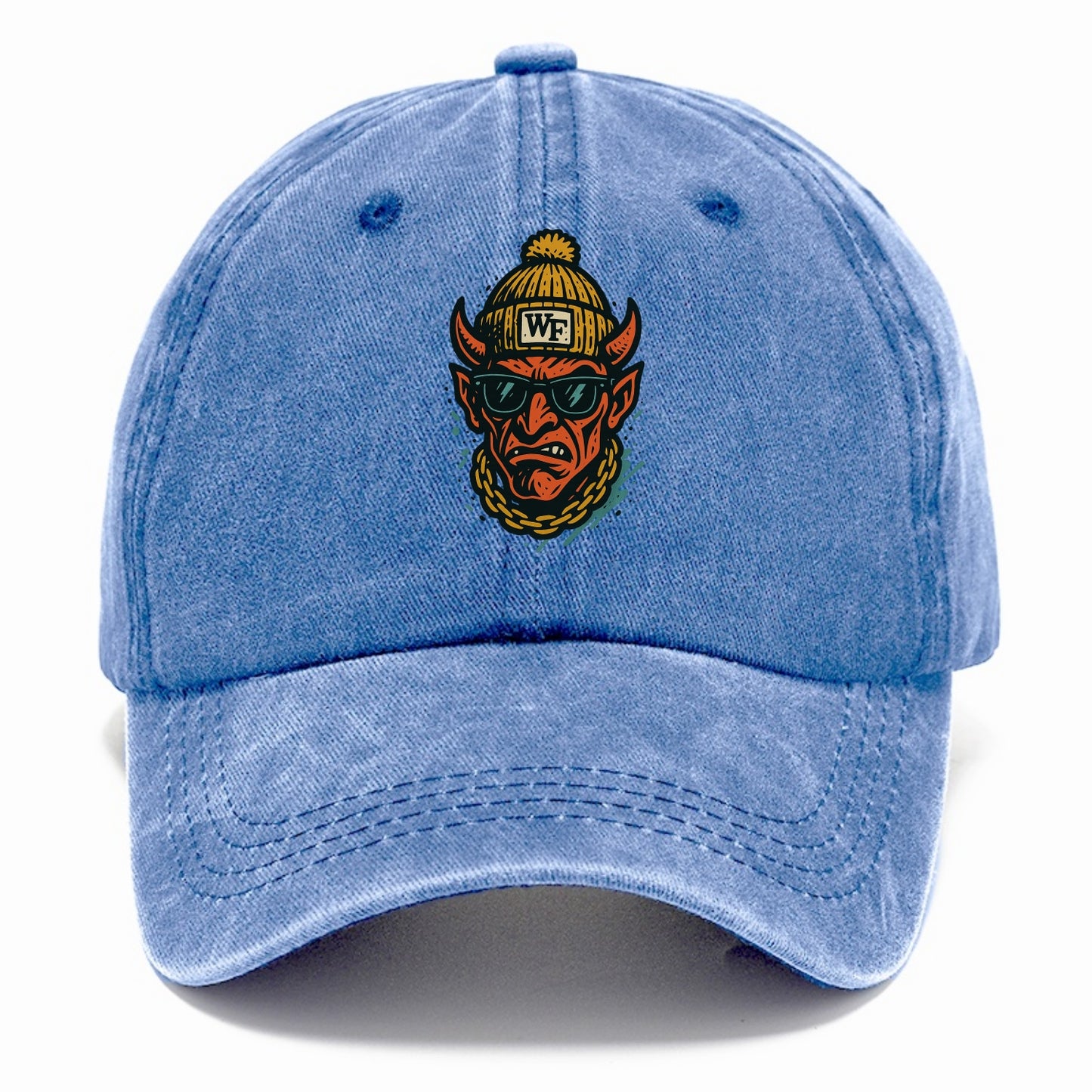 Winston-Salem Demon wearing Wake Forest beanie with WF patch - Classic Cap - Summer Sky(Blue)