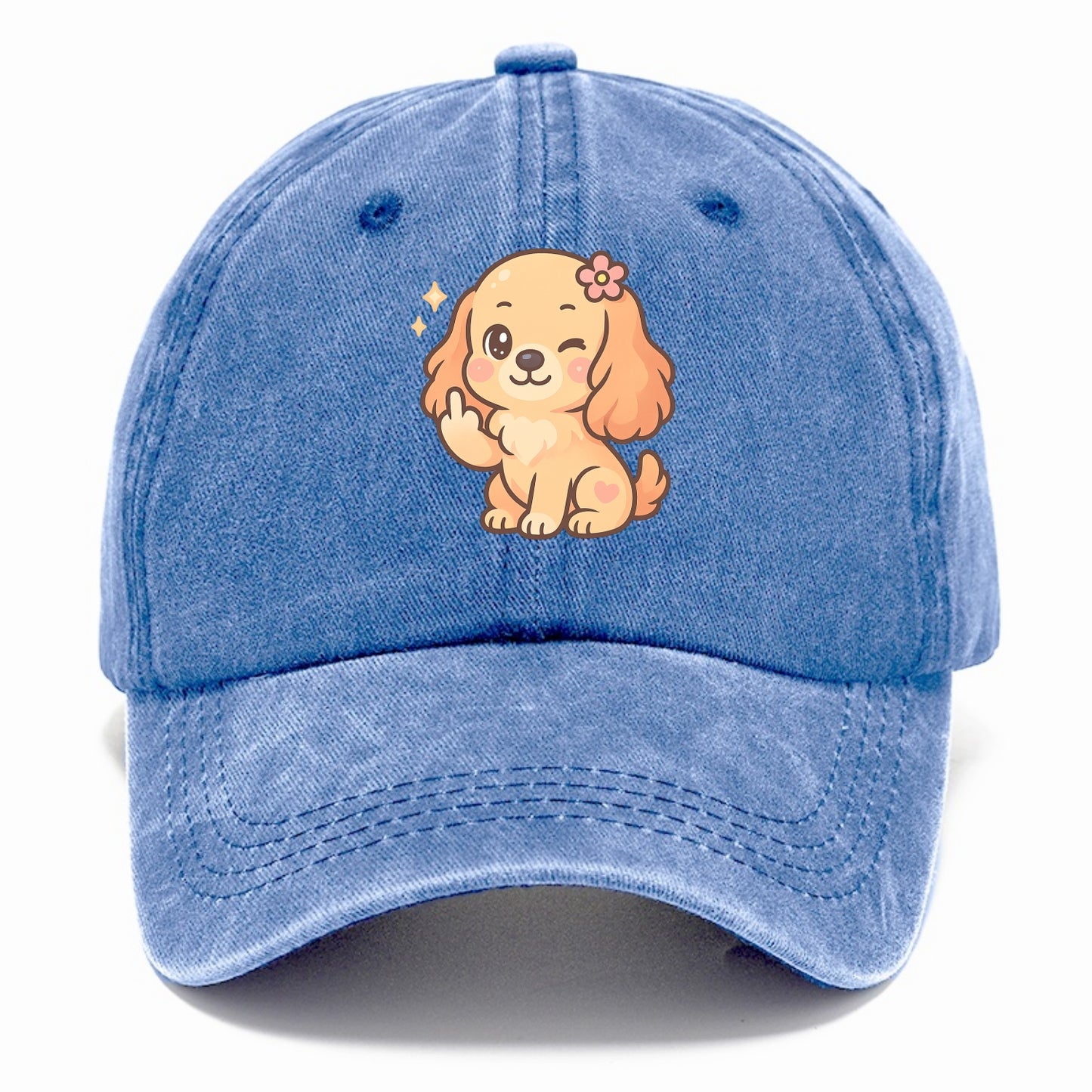 Cocker Spaniel with long wavy ears, gentle face, paw flipping off - Classic Cap - Summer Sky(Blue)