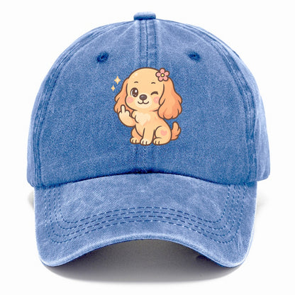 Cocker Spaniel with long wavy ears, gentle face, paw flipping off - Classic Cap - Summer Sky(Blue)