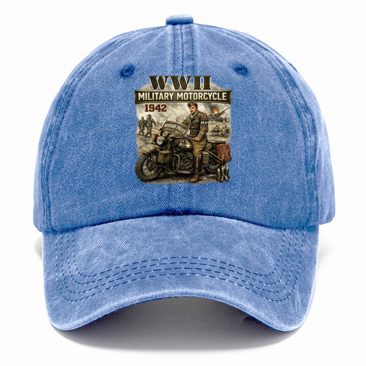 Wwii Military Motorcycle 1942 - Classic Cap - Summer Sky(Blue)