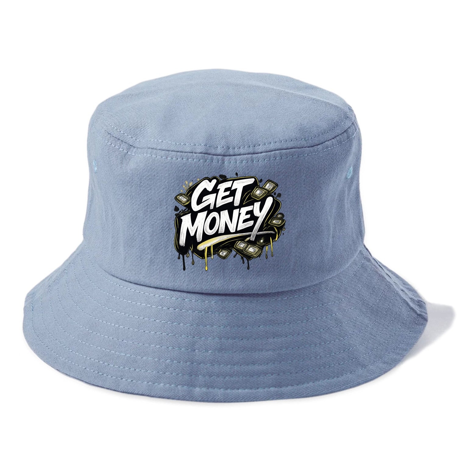 Bold typography design - "GET MONEY" - pursuit of wealth, earning - Bucket Hat - Summer Sky(Blue)