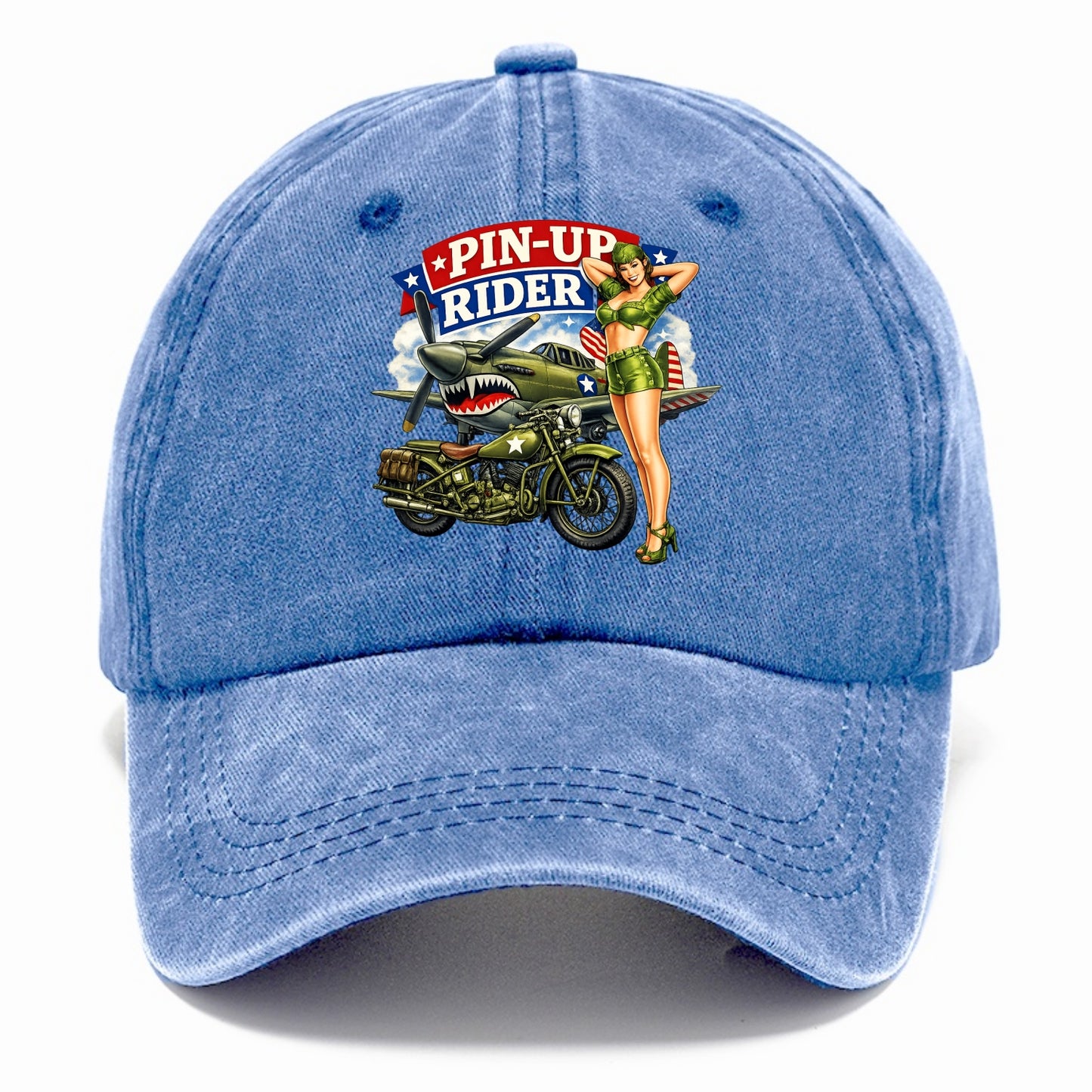 Wwii Pin Up Rider - Classic Cap - Summer Sky(Blue)