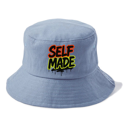 Bold typography design - "SELF MADE" - built from nothing, earned success - Bucket Hat - Summer Sky(Blue)