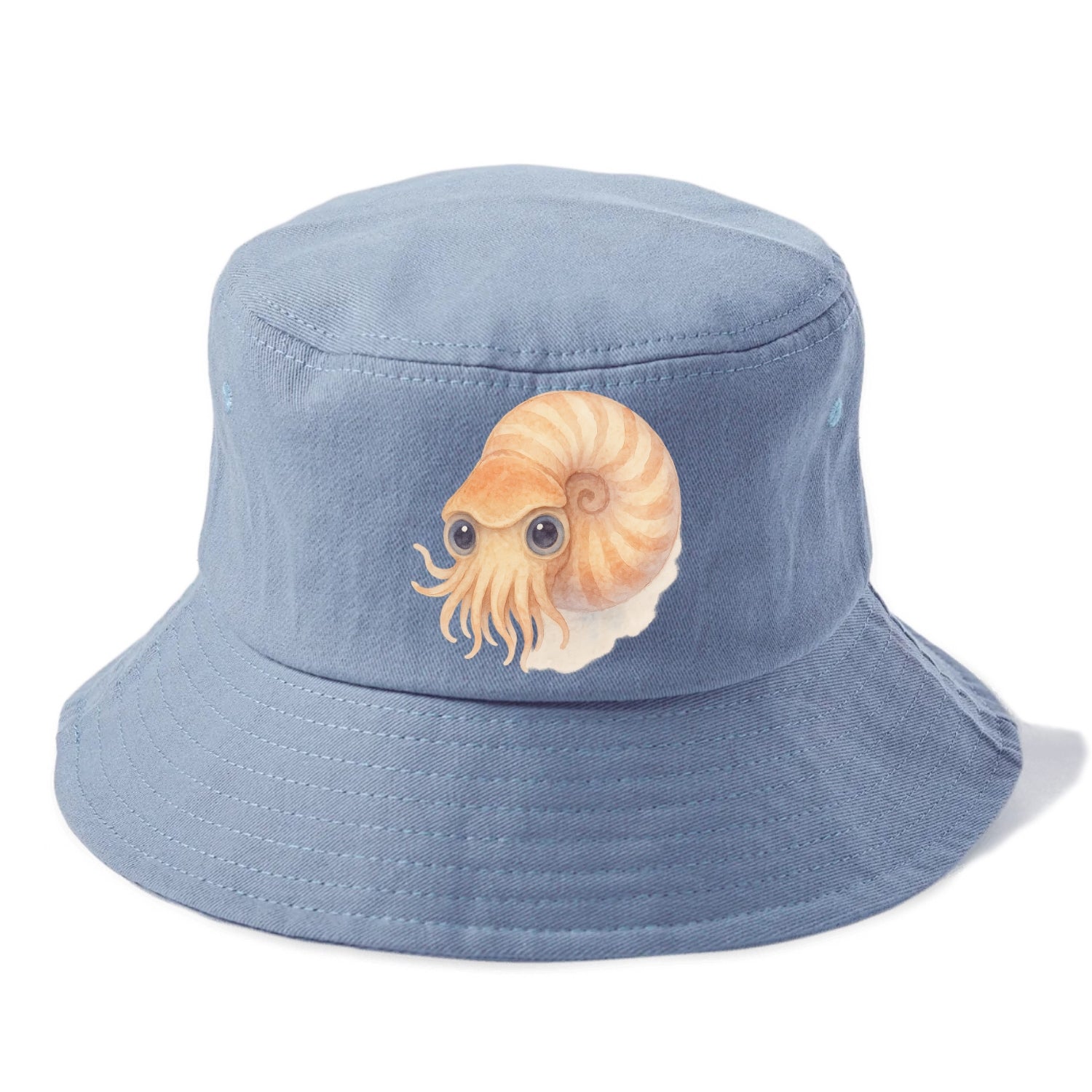 Baby Nautilus - spiral shell, tentacles peeking, ancient eyes, front-facing, living - Bucket Hat - Summer Sky(Blue)