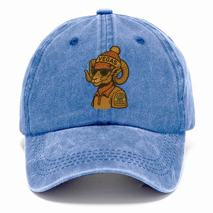 Las Vegas Desert Bighorn wearing Vegas beanie with pom pom and wayfarer sunglasses - Classic Cap - Summer Sky(Blue)