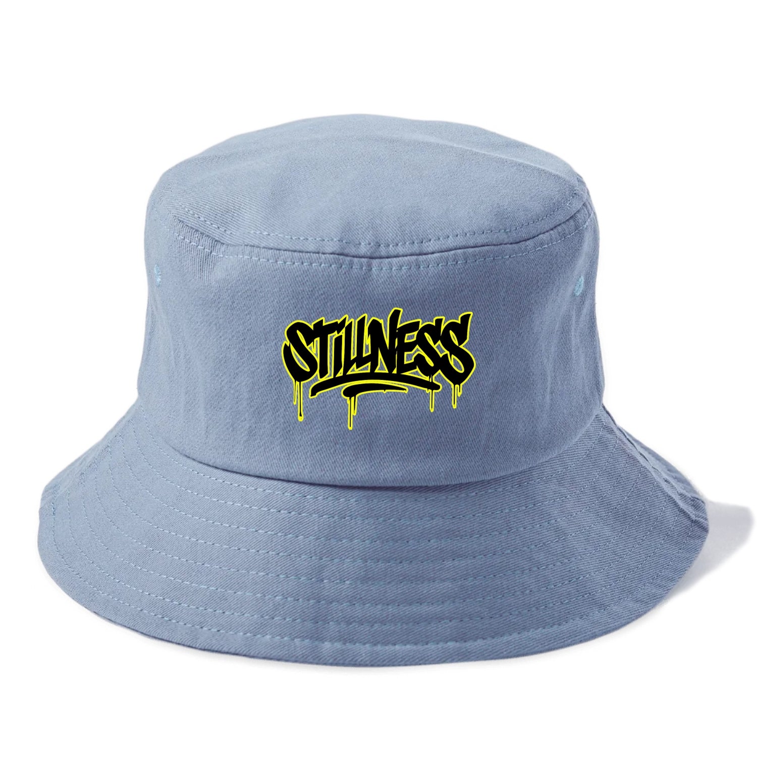 Bold typography design - "STILLNESS" - quiet power, peaceful presence - Bucket Hat - Summer Sky(Blue)