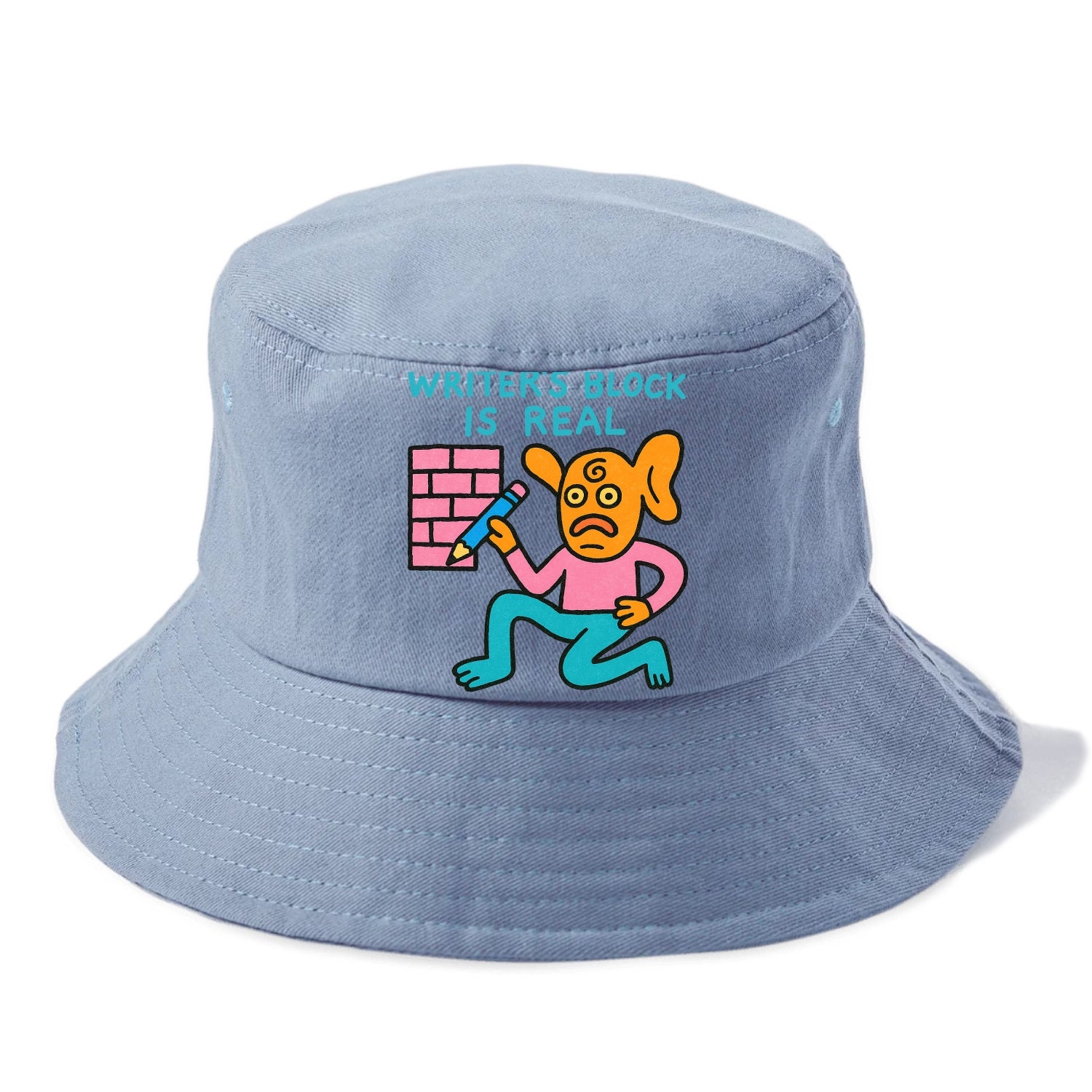 WRITERS BLOCK IS REAL | Brick wall with pencil - Bucket Hat - Summer Sky(Blue)