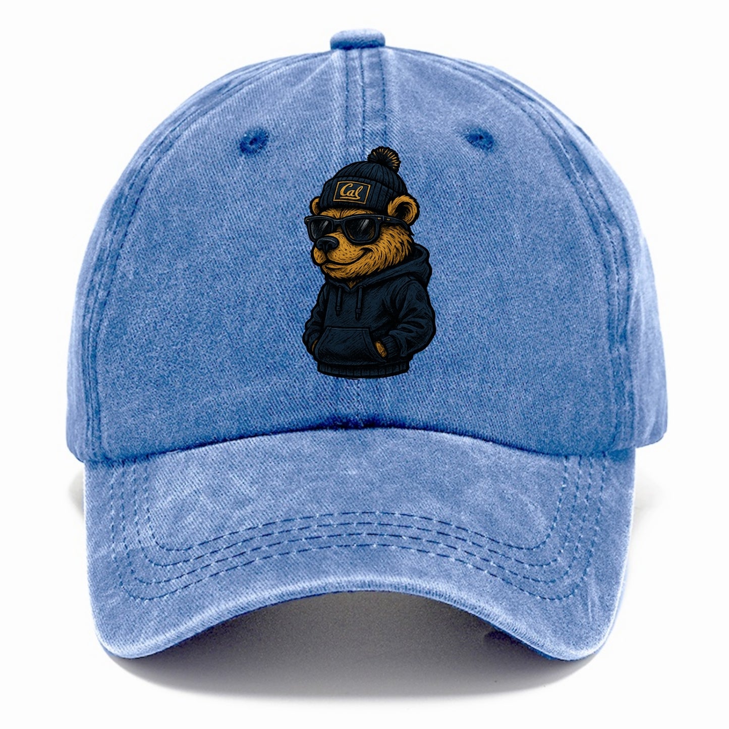 Berkeley Bear wearing Cal beanie with script patch - Classic Cap - Summer Sky(Blue)