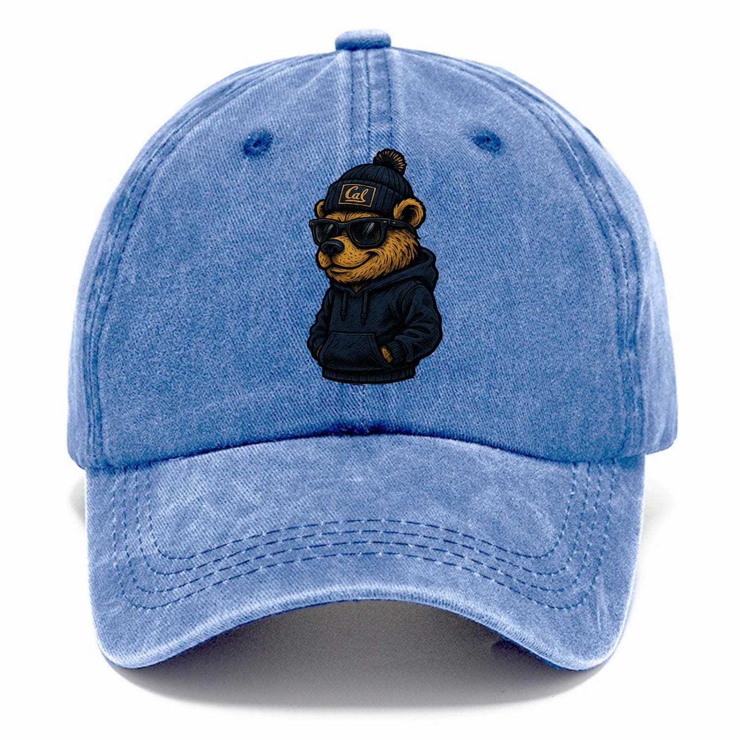 Berkeley Bear wearing Cal beanie with script patch - Classic Cap - Summer Sky(Blue)