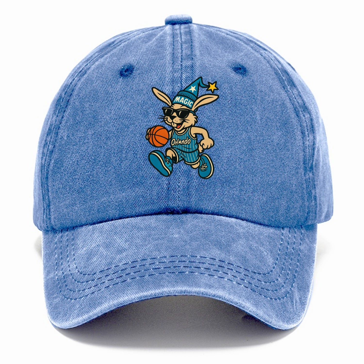 Orlando Rabbit wearing Magic blue and silver beanie with wizard hat and wayfarer - Classic Cap - Summer Sky(Blue)