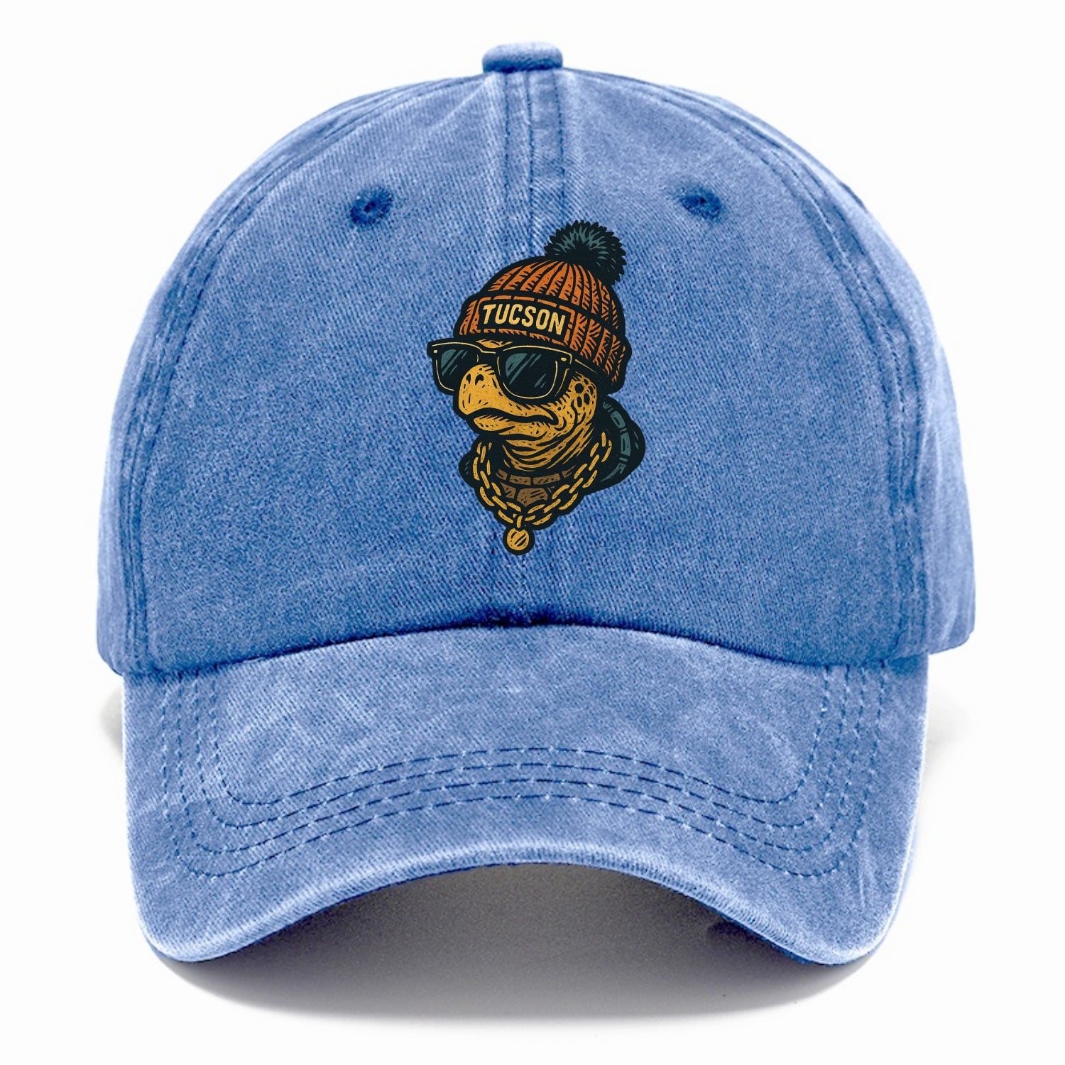 Tucson Desert Tortoise wearing Tucson beanie with pom pom and wayfarer sunglasses - Classic Cap - Summer Sky(Blue)