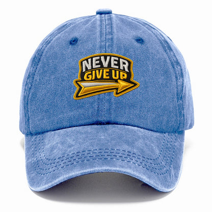 NEVER GIVE UP - bold text with arrow in gold , determination - Classic Cap - Summer Sky(Blue)