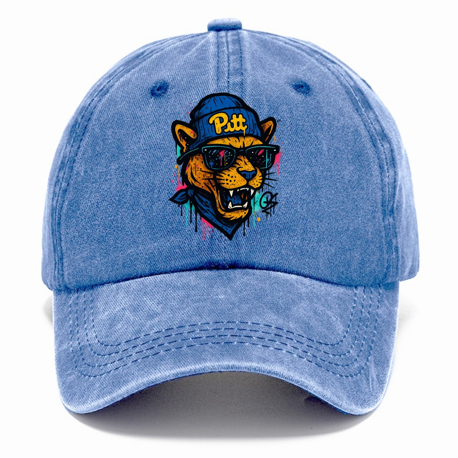 Pittsburgh Panther wearing Pitt beanie with script patch - Classic Cap - Summer Sky(Blue)