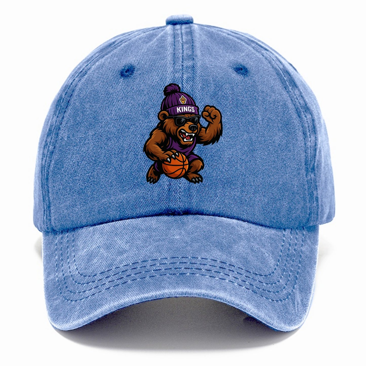 California Grizzly wearing Kings beanie with royal scepter patch and wayfarer - Classic Cap - Summer Sky(Blue)