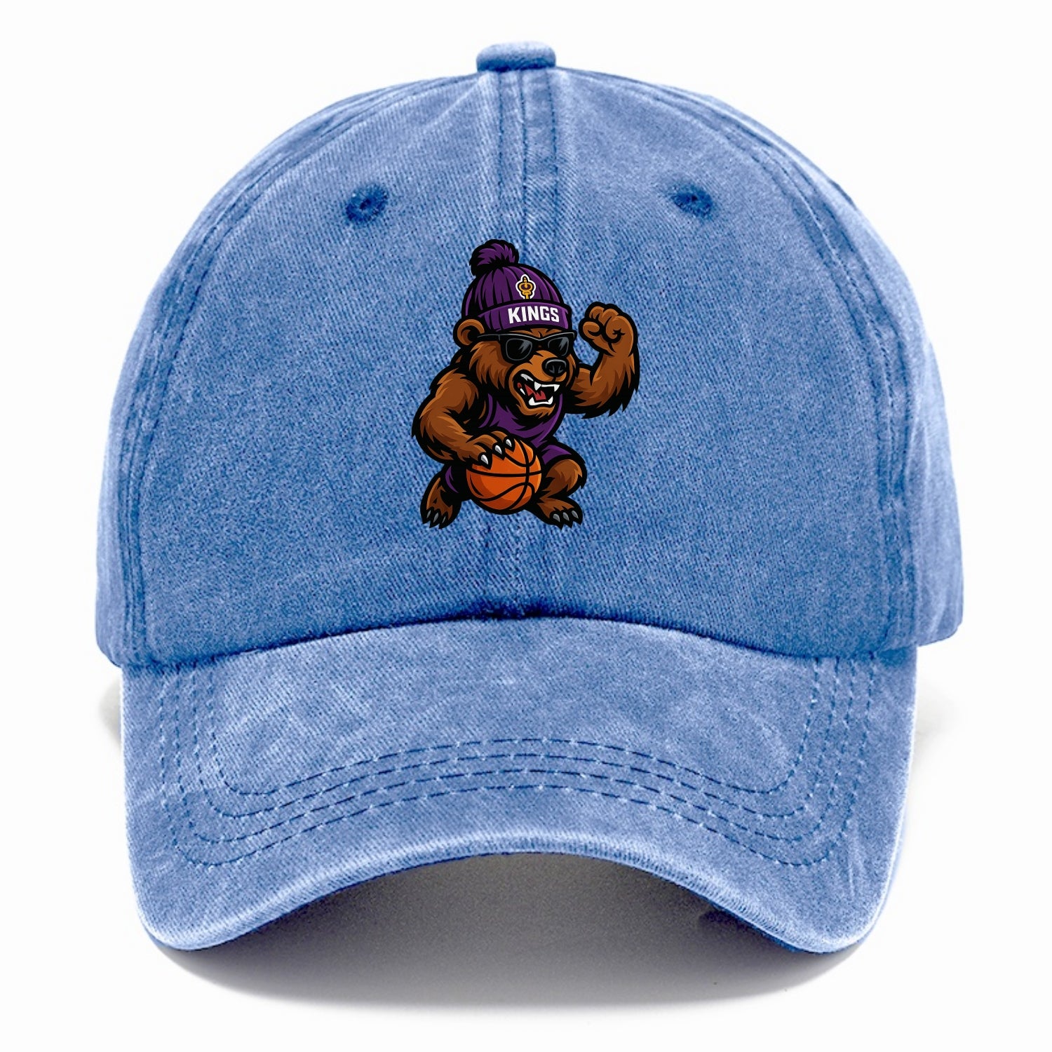 California Grizzly wearing Kings beanie with royal scepter patch and wayfarer - Classic Cap - Summer Sky(Blue)