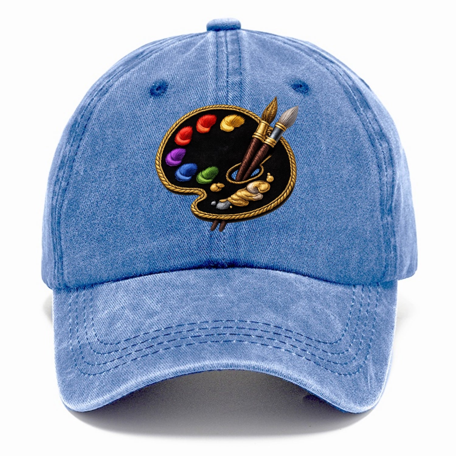 Embroidered patch design - PAINT PALETTE - artist palette with brushes in rainbow and - Classic Cap - Summer Sky(Blue)