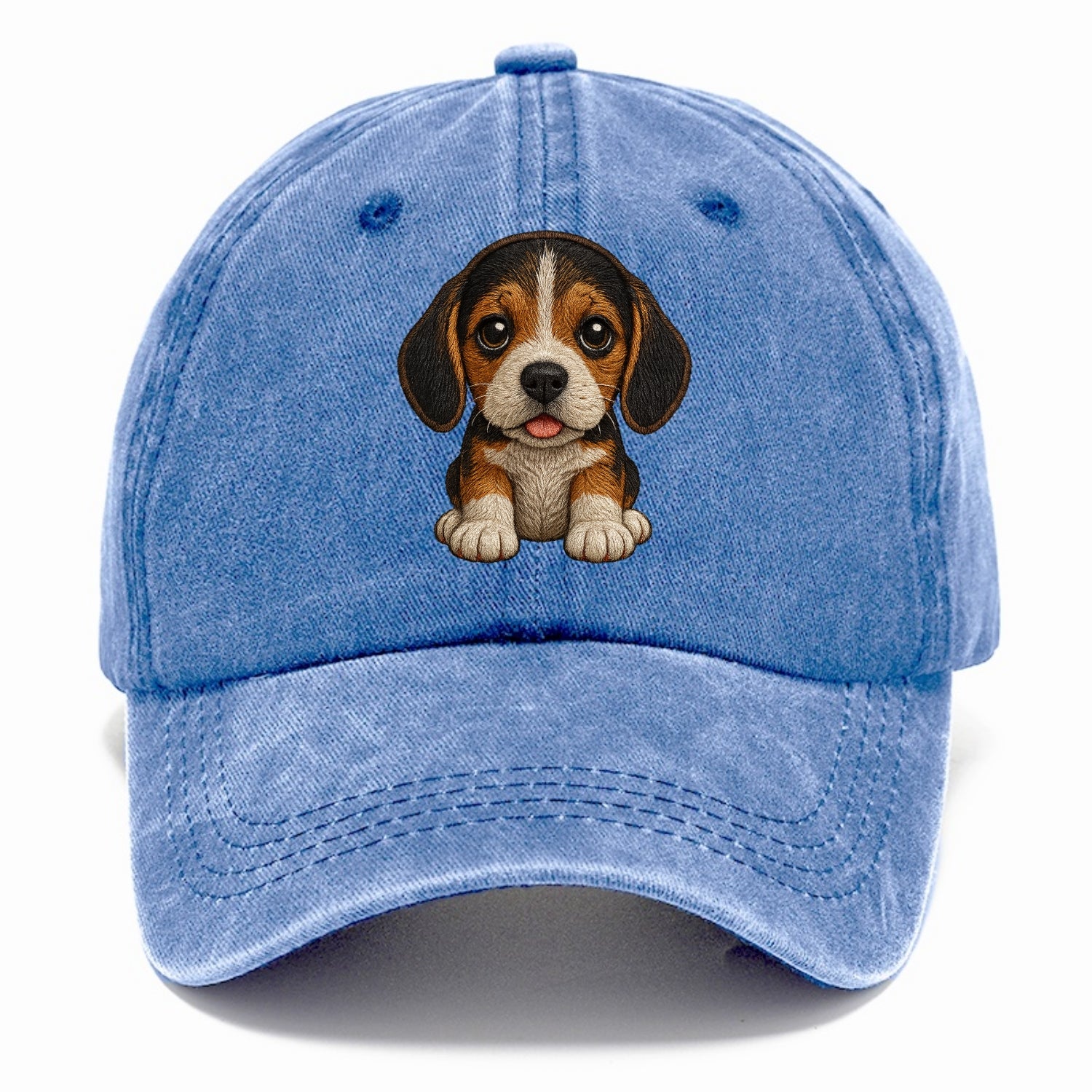 Baby Beagle Puppy - tricolor coat, long droopy ears, big pleading eyes, front-facing, - Classic Cap - Summer Sky(Blue)