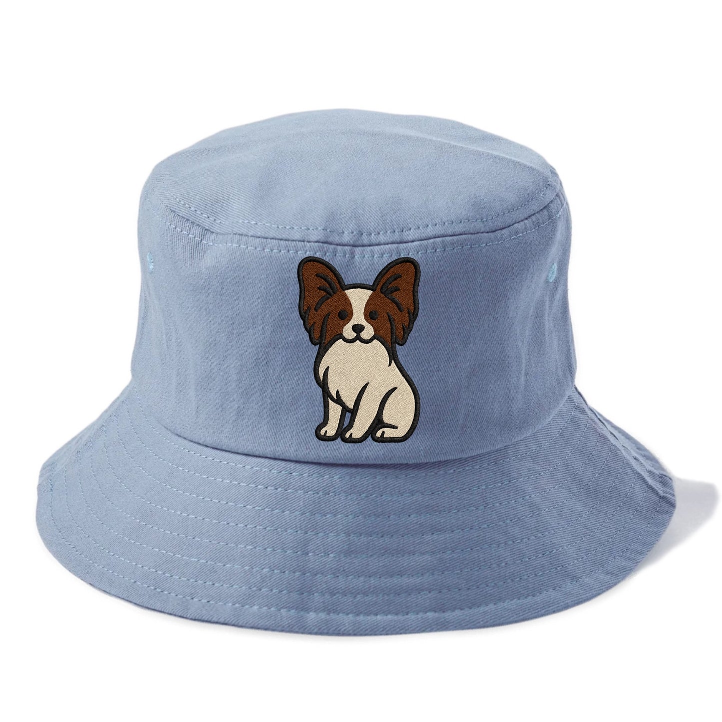 Papillon - White with brown ears sitting Bucket Hat - Summer Sky(Blue)