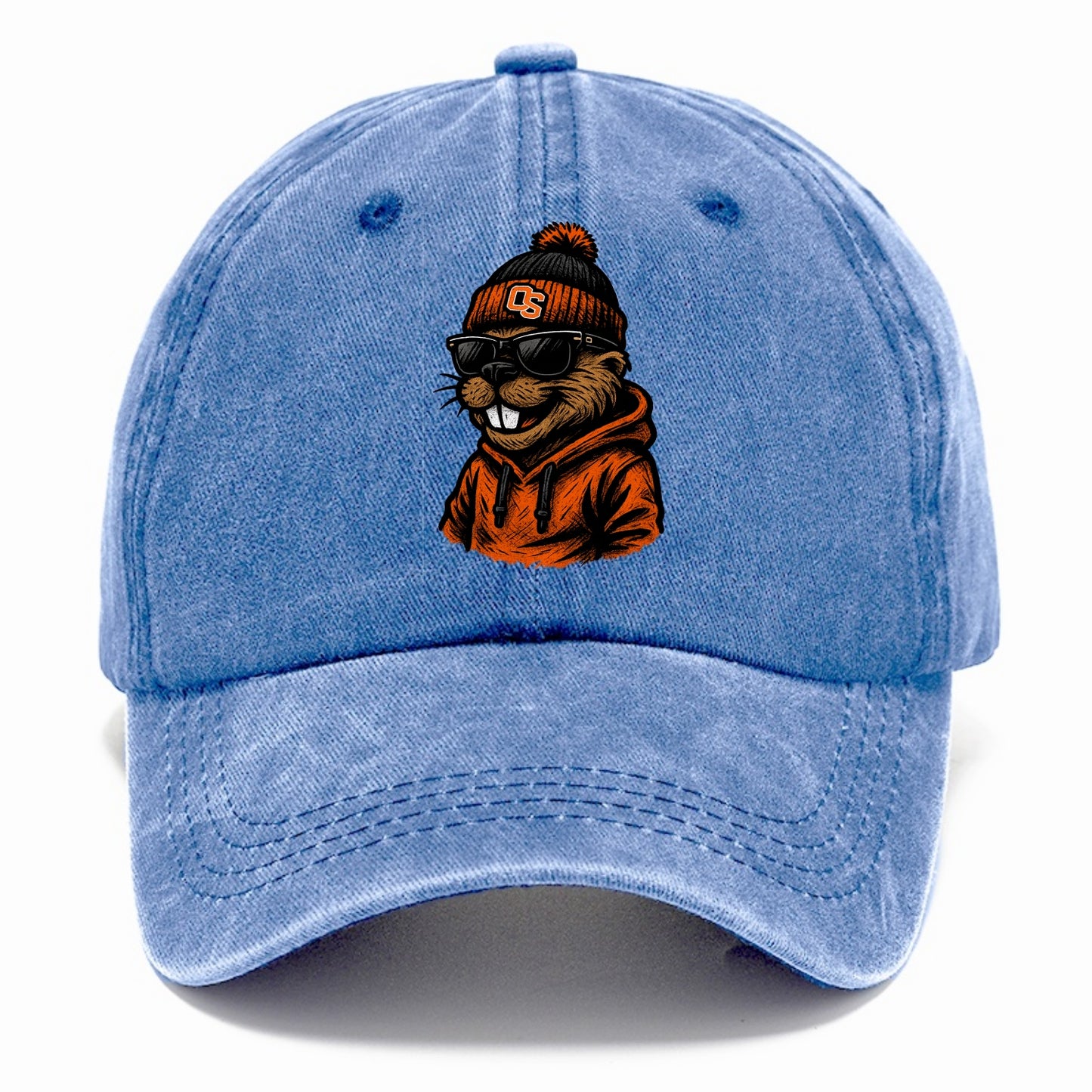 Corvallis Beaver wearing Oregon State beanie with OS patch - Classic Cap - Summer Sky(Blue)