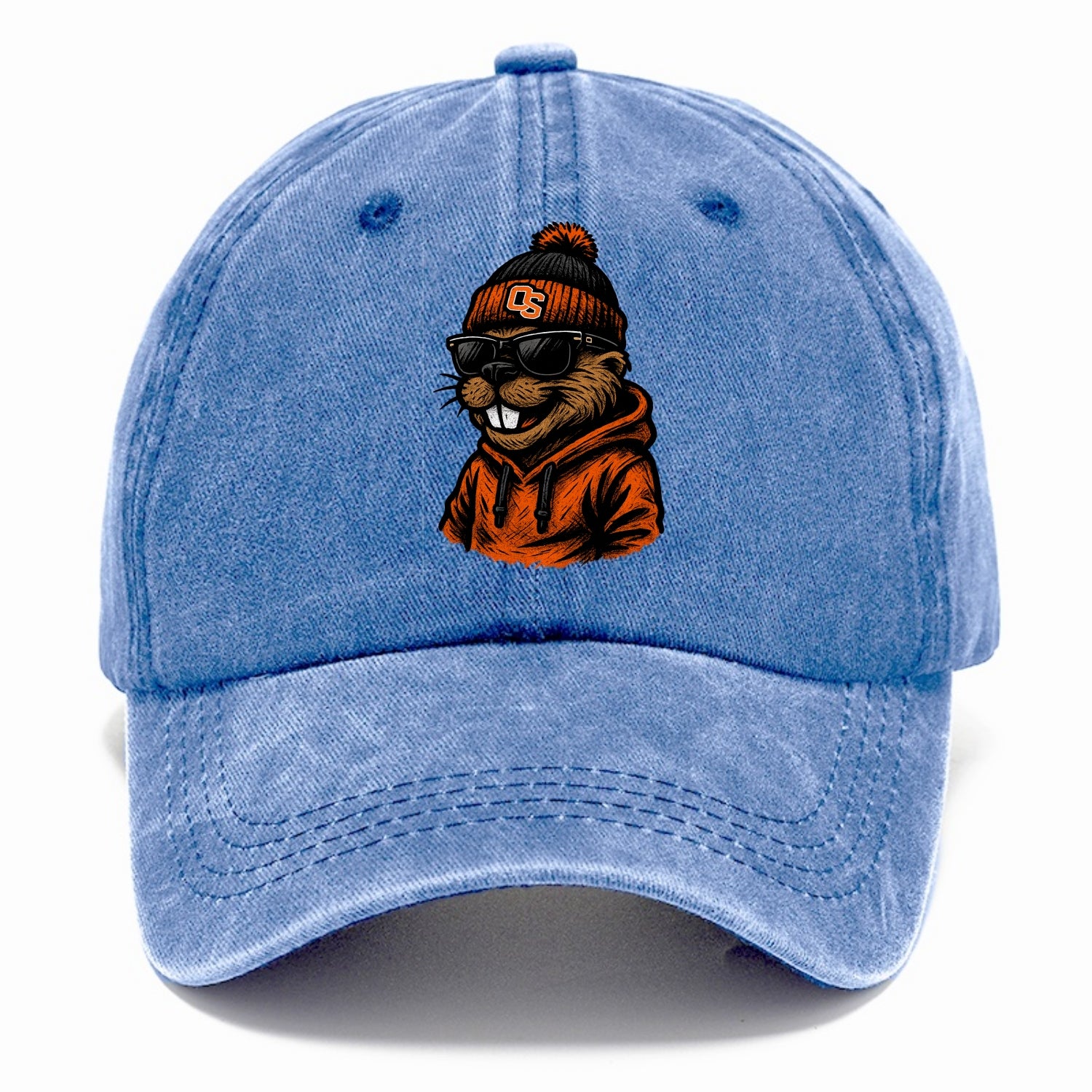 Corvallis Beaver wearing Oregon State beanie with OS patch - Classic Cap - Summer Sky(Blue)