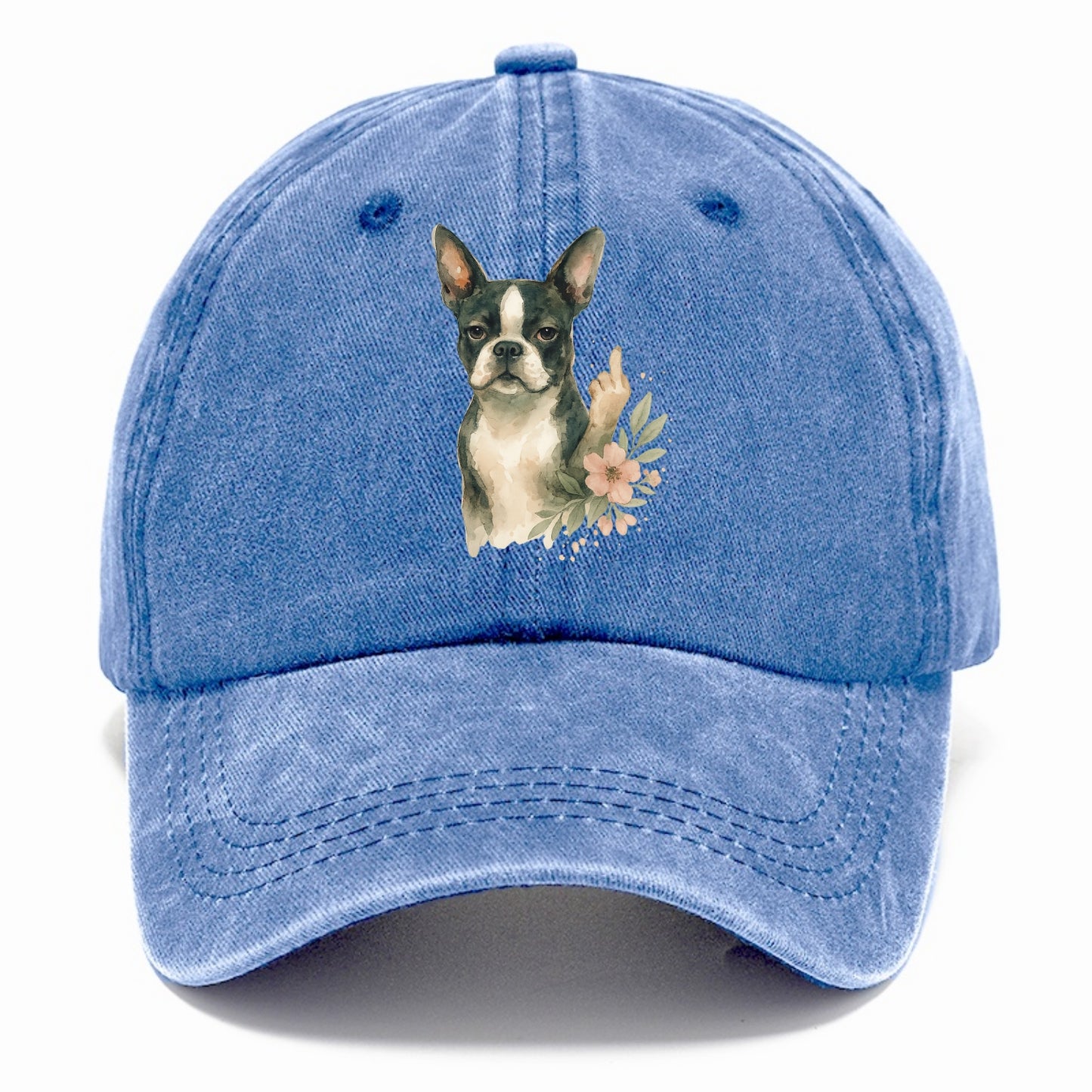 Boston Terrier with tuxedo markings, perky ears, paw up giving sass - Classic Cap - Summer Sky(Blue)