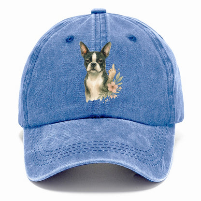 Boston Terrier with tuxedo markings, perky ears, paw up giving sass - Classic Cap - Summer Sky(Blue)