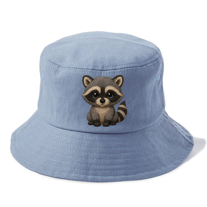 Baby Raccoon - gray fur, black mask, ringed tail, bright curious eyes, front-facing, - Bucket Hat - Summer Sky(Blue)