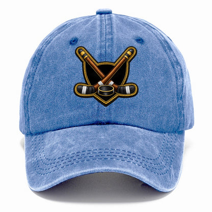 Embroidered patch design - HOCKEY CROSSED STICKS - ice hockey sticks with puck in - Classic Cap - Summer Sky(Blue)