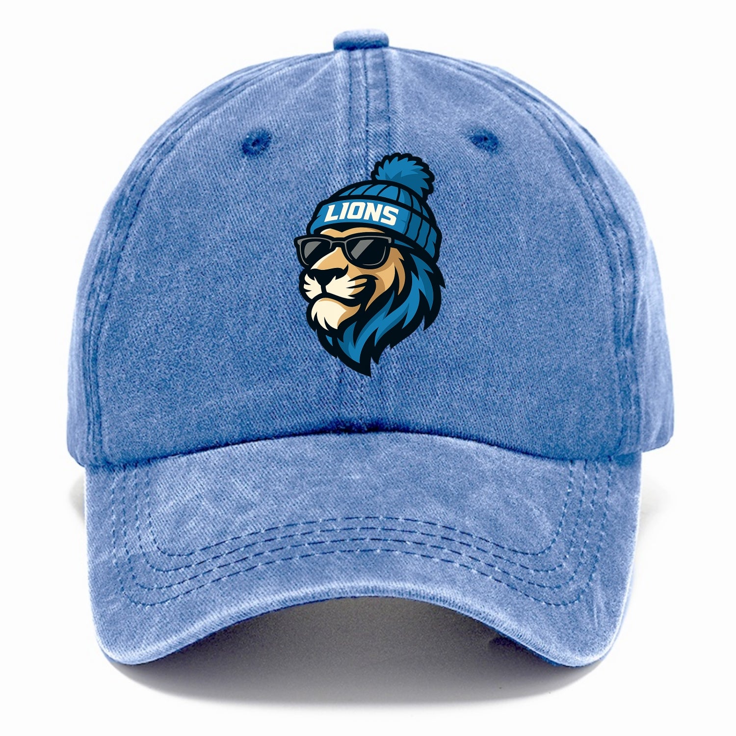 Detroit Lion wearing Lions Honolulu blue and silver beanie with pom pom and wayfarer - Classic Cap - Summer Sky(Blue)
